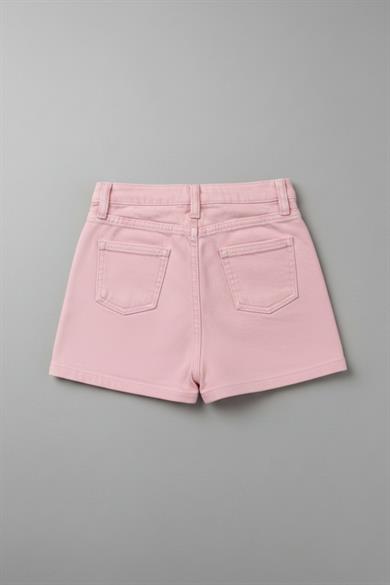 Escabel Kız Bebek 1-5 Yaş Kalp Desenli Denim Şort Etek Pembe