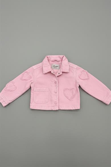 Escabel Kız Bebek 1-5 Yaş Kalp Desenli Denim Ceket Pembe