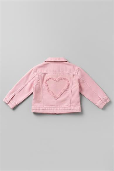 Escabel Kız Bebek 1-5 Yaş Kalp Desenli Denim Ceket Pembe