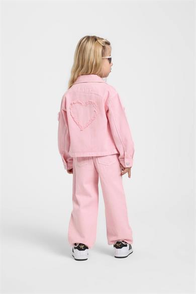 Escabel Kız Bebek 1-5 Yaş Kalp Desenli Denim Ceket Pembe