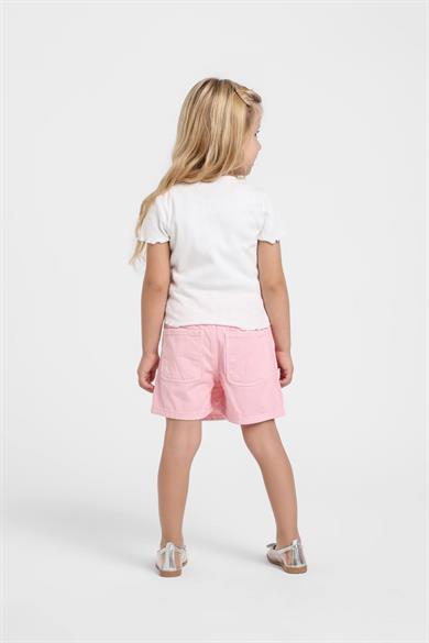 Escabel Kız Bebek 1-5 Yaş Kalp Desenli Denim Şort Etek Pembe