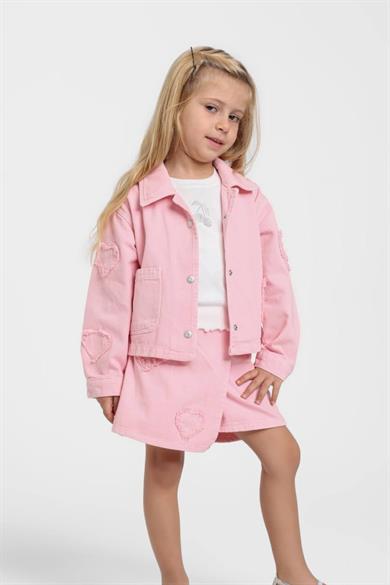 Escabel Kız Bebek 1-5 Yaş Kalp Desenli Denim Ceket Pembe