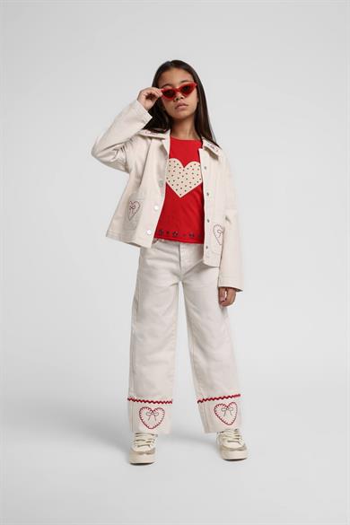 Escabel Kız Bebek 1-5 Yaş Kalp Nakış İşlemeli Denim Ceket Krem