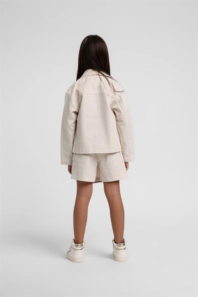 Escabel Kız Bebek 1-5 Yaş Kalp Nakış İşlemeli Denim Ceket Krem