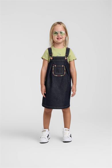 Escabel Kız Bebek 1-5 Yaş Nakış İşlemeli Denim Salopet Lacivert