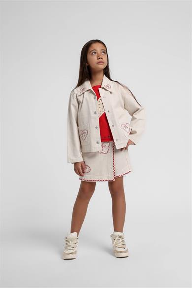 Escabel Kız Bebek 1-5 Yaş Nakış İşlemeli Denim Şort Etek Krem