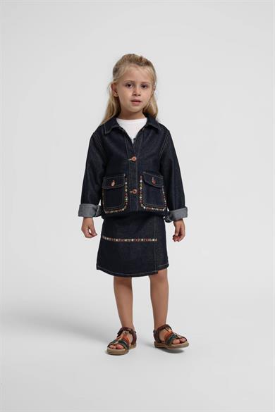 Escabel Kız Bebek 1-5 Yaş Nakışlı Denim Şort Etek Lacivert