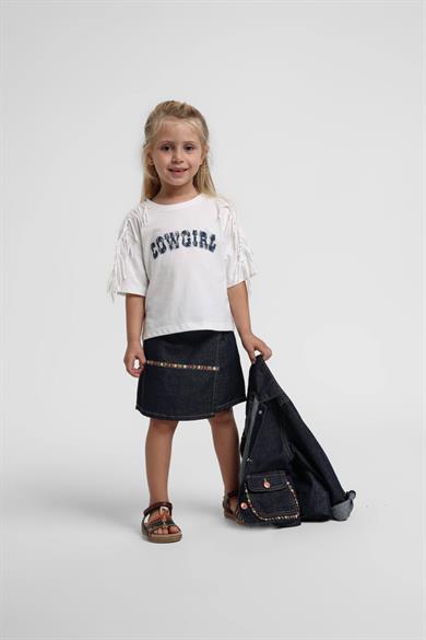 Escabel Kız Bebek 1-5 Yaş Nakışlı Denim Şort Etek Lacivert