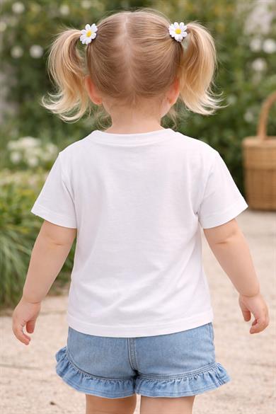 Escabel Kız Bebek 1-5 Yaş Taş Detaylı Kolları Püsküllü T-Shirt Beyaz-Pembe
