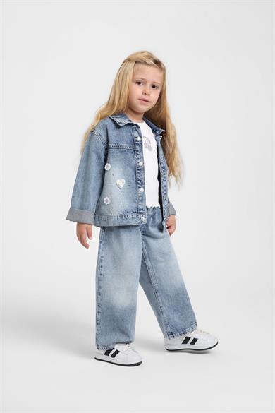 Escabel Kız Bebek 1-5 Yaş Taş İşlemeli Denim Ceket Kot Mavi