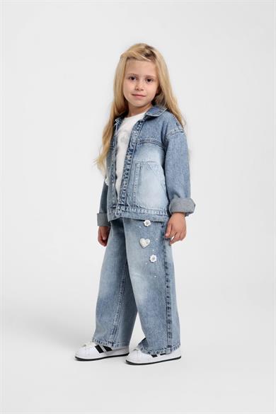 Escabel Kız Bebek 1-5 Yaş Taş İşlemeli Denim Ceket Kot Mavi