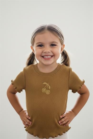 Escabel Kız Bebek 1-5 Yaş Taşlı Kiraz İşlemeli Kaşkorse Body Kahverengi