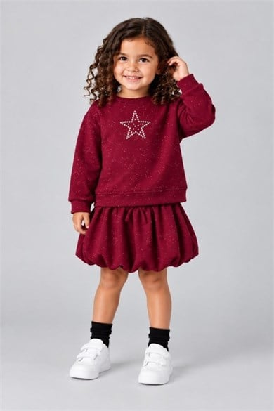 Escabel Kız Bebek 1-5 Yaş Zımba Nakışlı Sweatshirt Bordo