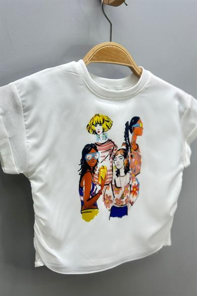 Escabel Kız Çocuk 1-5 Yaş %100 Pamuk Astarlı Baskılı Bluz 35812 Ekru