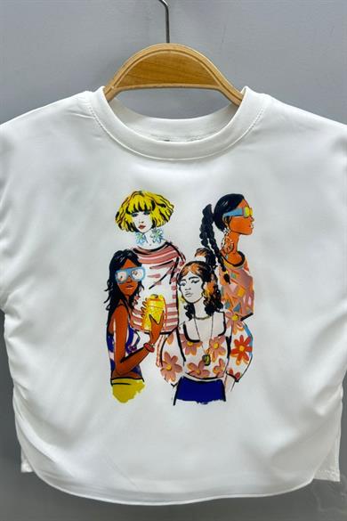 Escabel Kız Çocuk 1-5 Yaş %100 Pamuk Astarlı Baskılı Bluz 35812 Ekru