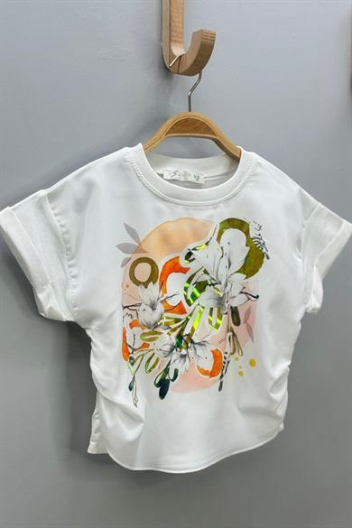 Escabel Kız Çocuk 1-5 Yaş %100 Pamuk Astarlı Baskılı Bluz 35817 Ekru