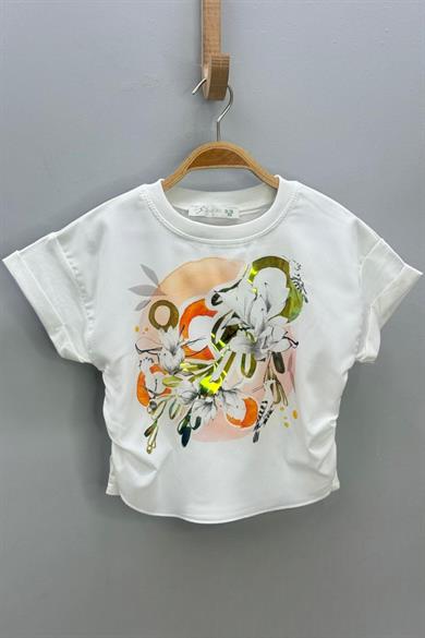 Escabel Kız Çocuk 1-5 Yaş %100 Pamuk Astarlı Baskılı Bluz 35817 Ekru