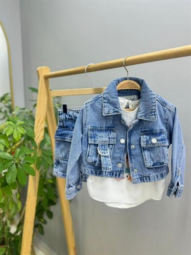 Escabel Kız Çocuk 1-5 Yaş Cepli Kot Ceket 24243 Kot Mavi