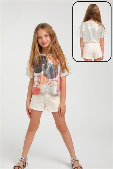 Escabel Kız Çocuk 1-5 Yaş Desenli Parlak Crop 35751 Renkli