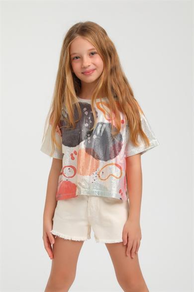 Escabel Kız Çocuk 1-5 Yaş Desenli Parlak Crop 35751 Renkli