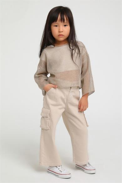 Escabel Kız Çocuk 1-5 Yaş Kargo Cep Bol Paça Pantolon 2401 Ten Rengi