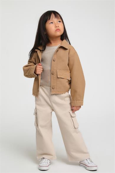 Escabel Kız Çocuk 1-5 Yaş Kargo Cep Bol Paça Pantolon 2401 Ten Rengi
