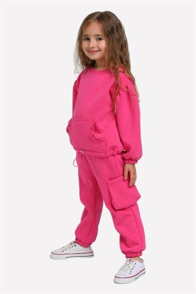 Escabel Kız Çocuk %100 Pamuklu Şardonlu Eşofman Takımı 874 Fuşya