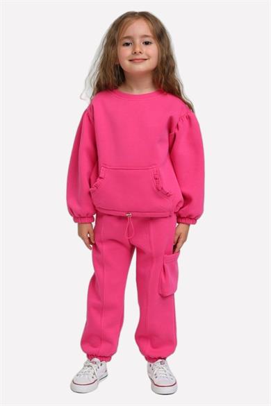 Escabel Kız Çocuk %100 Pamuklu Şardonlu Eşofman Takımı 874 Fuşya