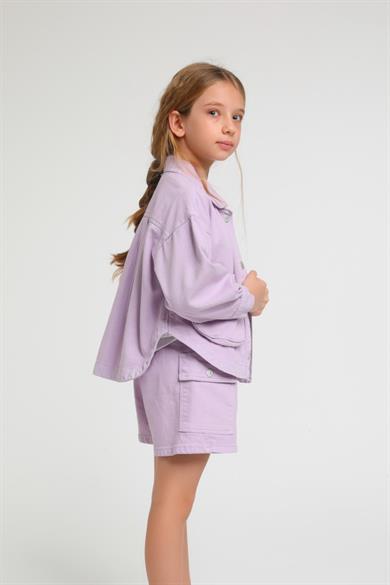 Escabel Kız Çocuk 4-14 Yaş  Renkli Denim Ceket 24216 Lila