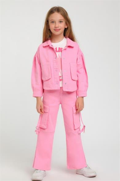 Escabel Kız Çocuk 4-14 Yaş  Renkli Denim Ceket 24216 Pembe