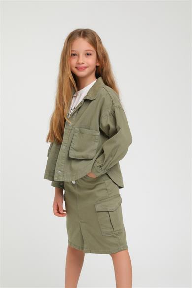 Escabel Kız Çocuk 4-14 Yaş  Renkli Denim Ceket 24216 Haki