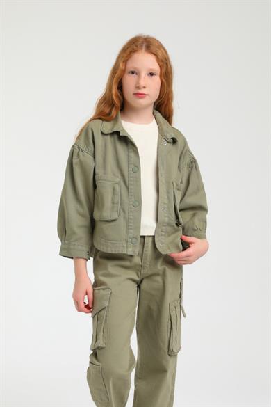 Escabel Kız Çocuk 4-14 Yaş  Renkli Denim Ceket 24216 Haki