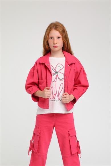 Escabel Kız Çocuk 4-14 Yaş  Renkli Denim Ceket 24216 Fuşya