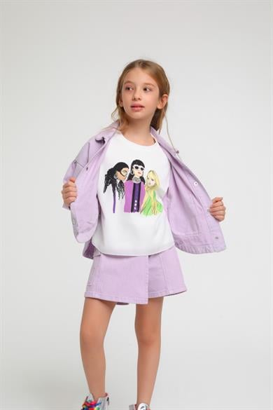 Escabel Kız Çocuk 4-14 Yaş  Renkli Denim Ceket 24216 Lila