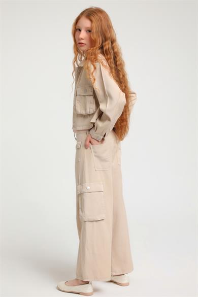 Escabel Kız Çocuk 5-14 Yaş Cepli Bol Paça Pantolon 2473 Taş Rengi