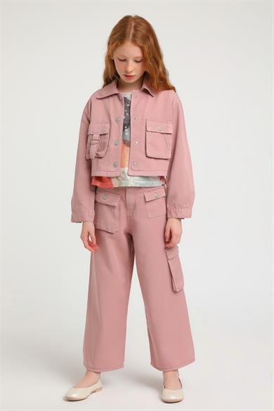 Escabel Kız Çocuk 5-14 Yaş Cepli Bol Paça Pantolon 2473 Gülkurusu