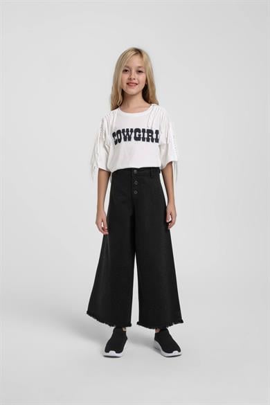 Escabel Kız Çocuk 5-14 Yaş Cow Girl Püsküllü  Kısakol T-Shirt Siyah