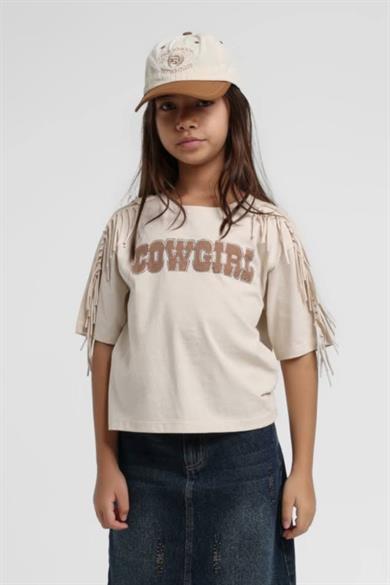 Escabel Kız Çocuk 5-14 Yaş Cow Girl Püsküllü  Kısakol T-Shirt Bej