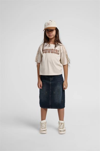 Escabel Kız Çocuk 5-14 Yaş Cow Girl Püsküllü  Kısakol T-Shirt Bej
