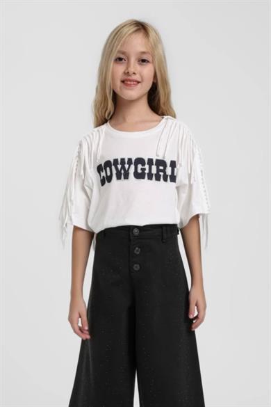 Escabel Kız Çocuk 5-14 Yaş Cow Girl Püsküllü  Kısakol T-Shirt Siyah