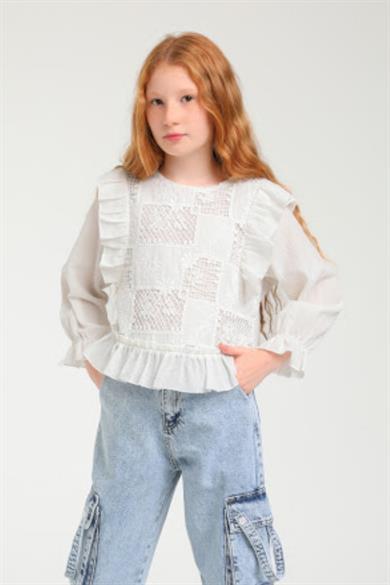 Escabel Kız Çocuk 5-14 Yaş Fistolu Bluz 35715 Krem