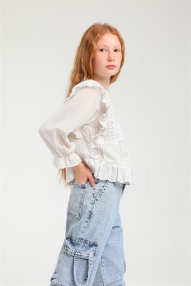 Escabel Kız Çocuk 5-14 Yaş Fistolu Bluz 35715 Krem