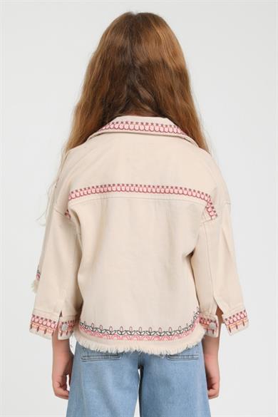 Escabel Kız Çocuk 5-14 Yaş İşlemeli Denim Ceket 24227 Bej