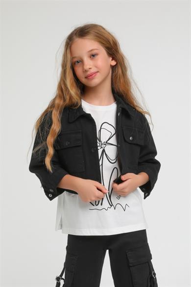 Escabel Kız Çocuk 5-14 Yaş Renkli Denim Ceket Siyah