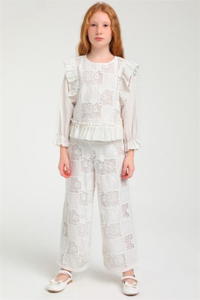 Escabel Kız Çocuk 5-14 Yaş Pamuk Astarlı Fisto Pantolon 35714 Ekru