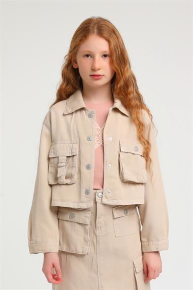 Escabel Kız Çocuk 5-14 Yaş Yumuşak Denim Ceket 24248 Taş Rengi