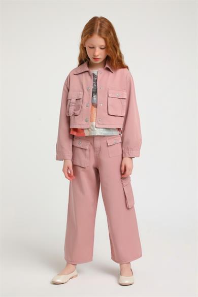Escabel Kız Çocuk 5-14 Yaş Yumuşak Denim Ceket 24248 Gülkurusu
