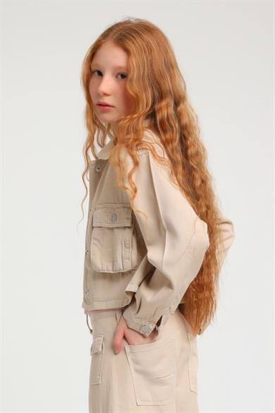 Escabel Kız Çocuk 5-14 Yaş Yumuşak Denim Ceket 24248 Taş Rengi