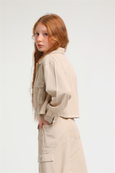 Escabel Kız Çocuk 5-14 Yaş Yumuşak Denim Ceket 24248 Taş Rengi