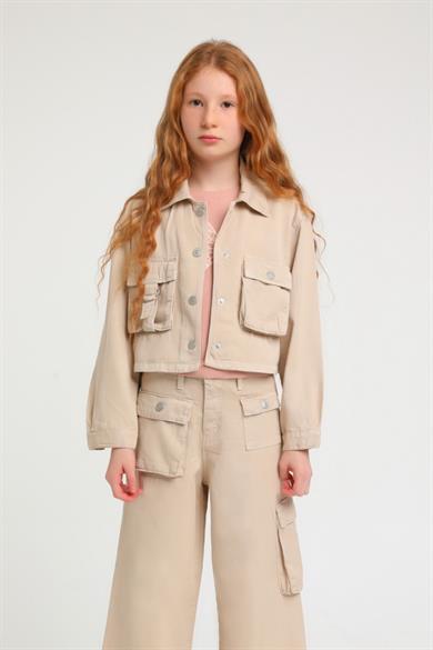 Escabel Kız Çocuk 5-14 Yaş Yumuşak Denim Ceket 24248 Taş Rengi